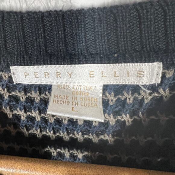 Vintage Perry Ellis Crewneck Dad Sweater Long Sleeve BLue Oversize - L - Picture 4 of 4